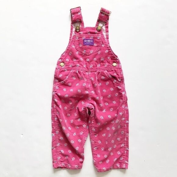 Vintage Oshkosh pink floral corduroy overalls 2T - Picture 1 of 8